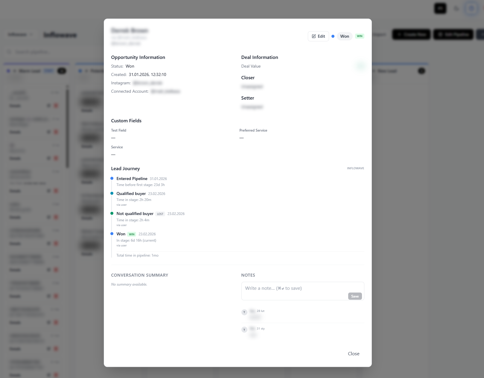 Inflowave pipeline opportunity detail view