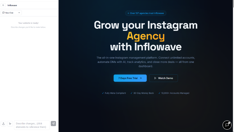 Example landing page built with Inflowave AI website builder