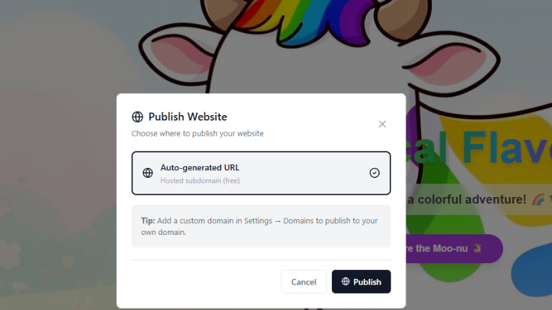 Publish AI-built landing page from Inflowave