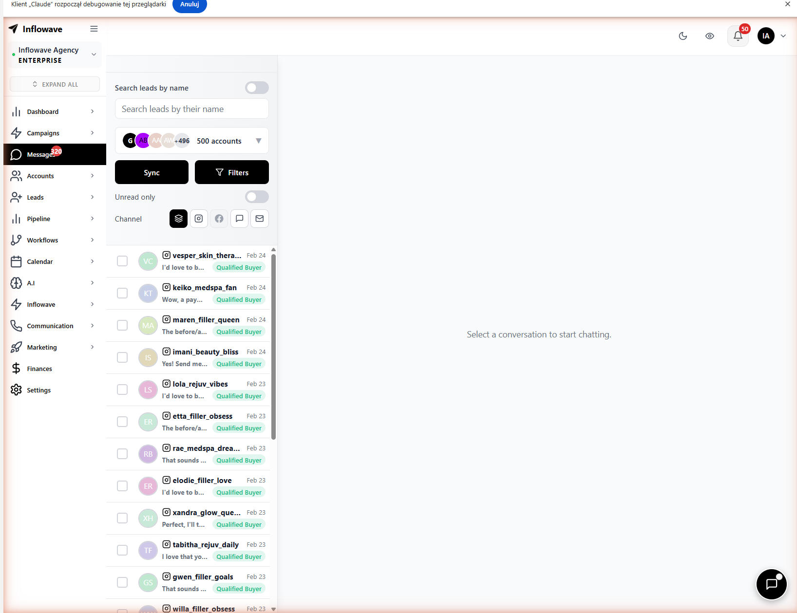 Inflowave unified inbox, manage DM conversations from all Instagram accounts in one view