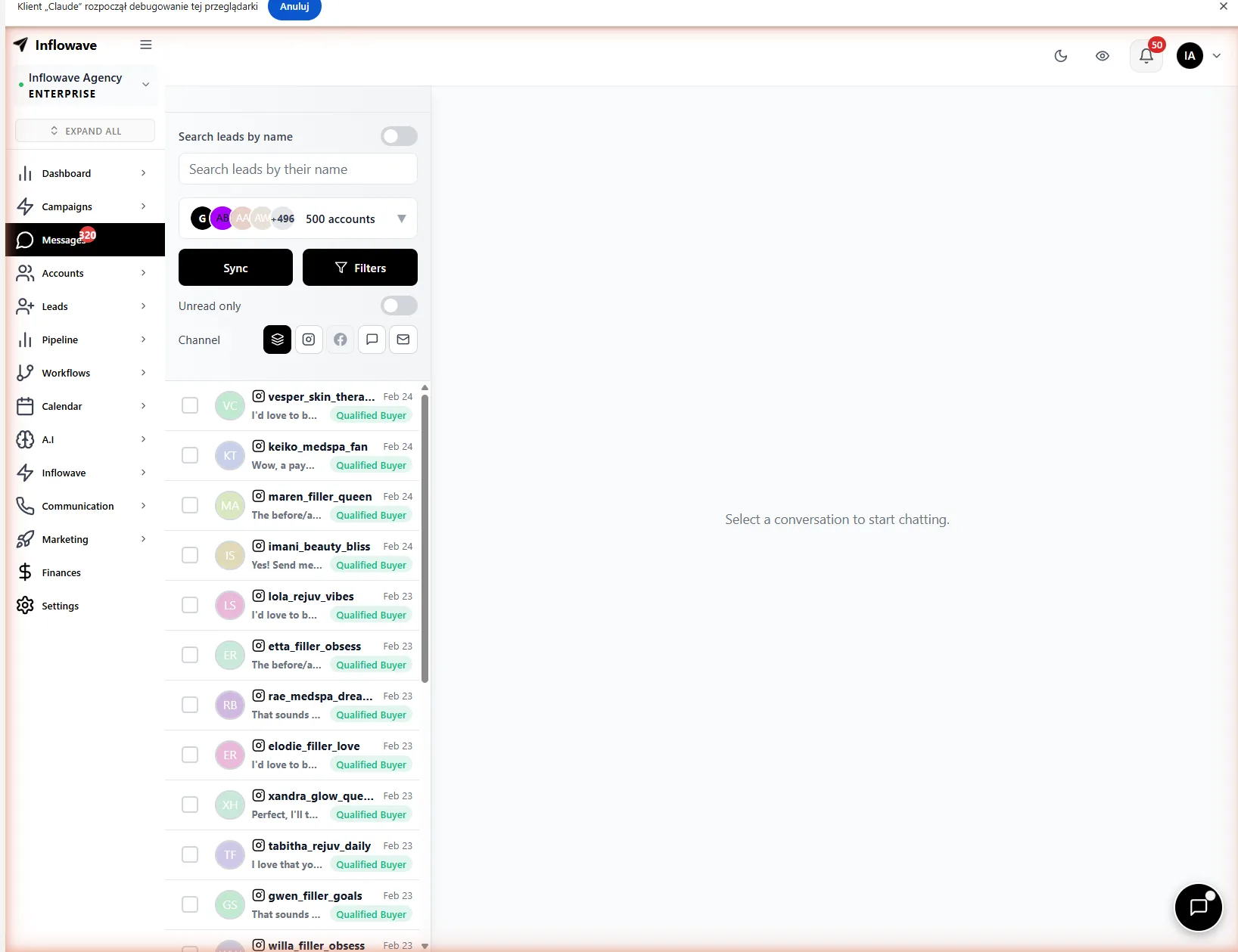 Inflowave unified inbox, manage DM conversations from all Instagram accounts in one view