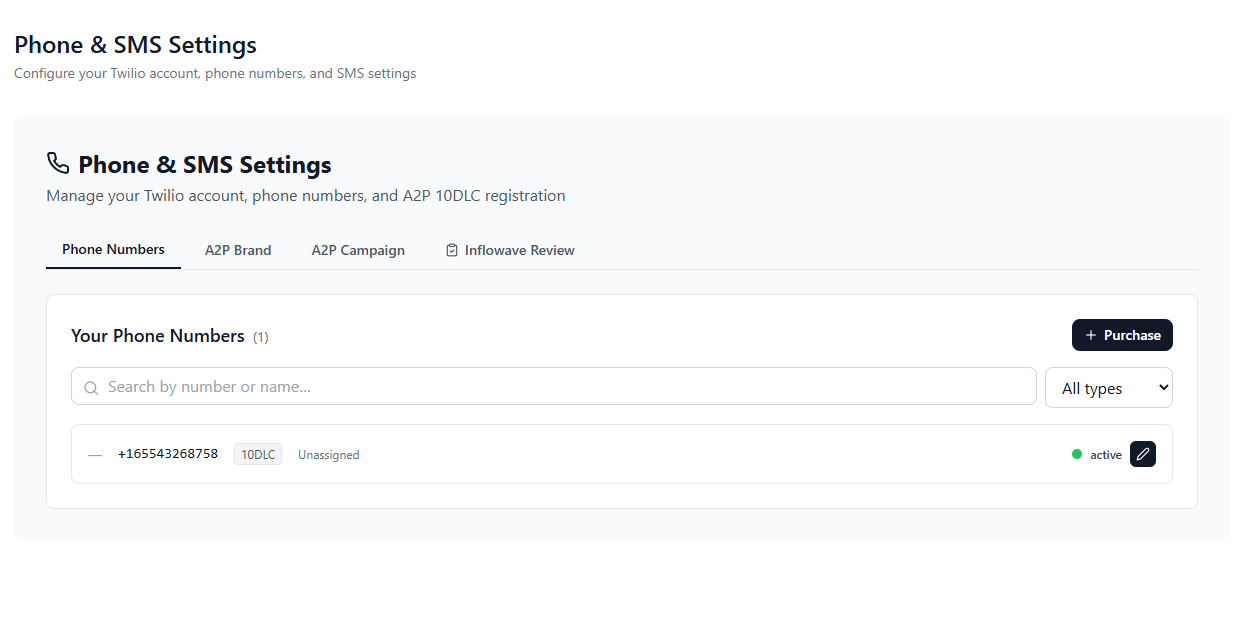 Buy multiple Twilio phone numbers in Inflowave