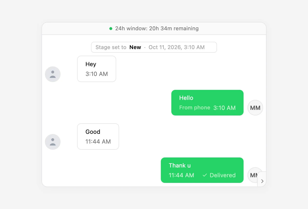 A reply sent from the phone shows in the Inflowave inbox, labelled From phone.