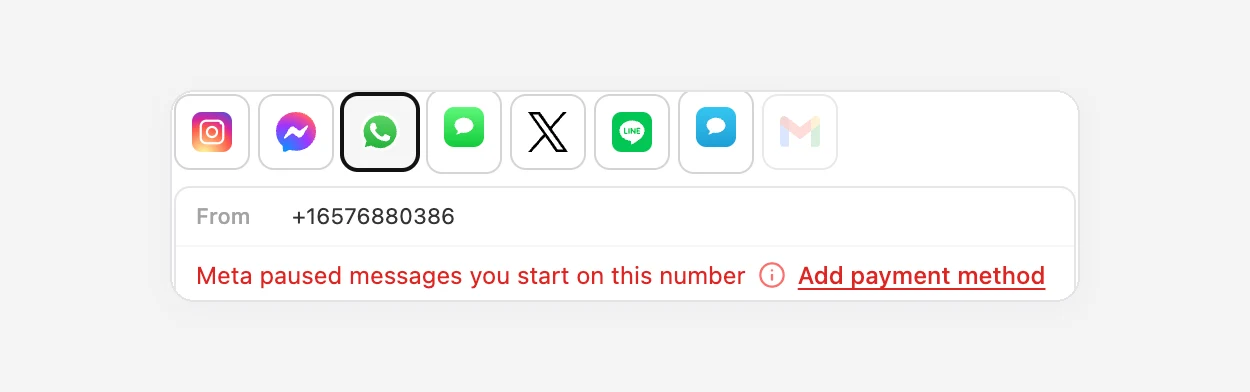 The warning above the message box when you write from a paused number.