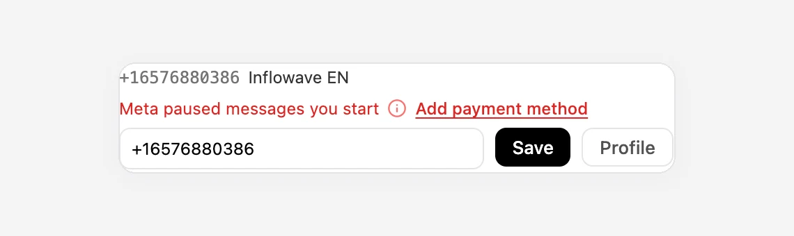 The warning under the number in the client's WhatsApp panel.