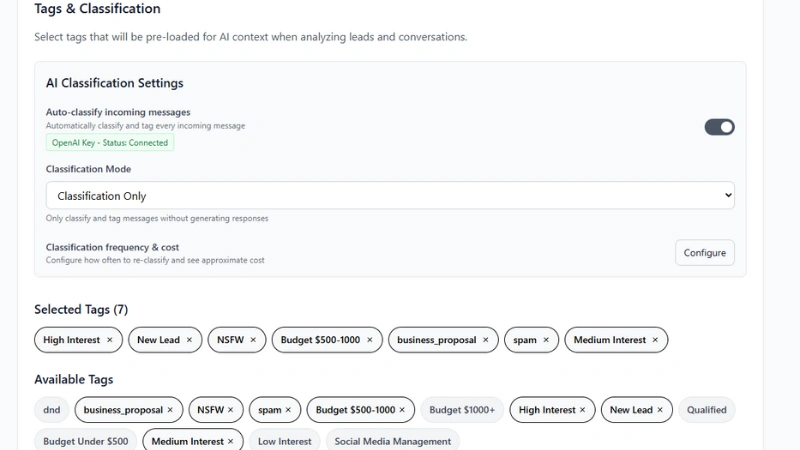 Automatic Tag Assignment for Instagram Conversations - Organize Leads and Support Requests with AI Tags